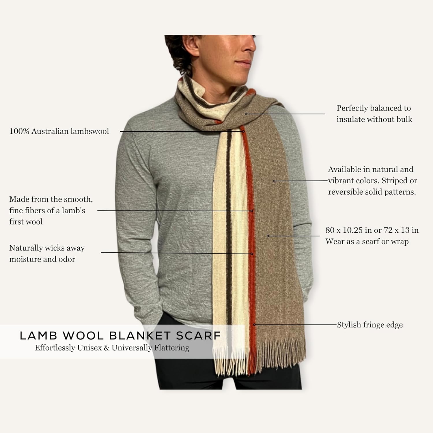 Humble Hilo Lambs wool Scarf for Men & Women, Winter or Fall Scarf Sized to be used as a Shawl Wrap