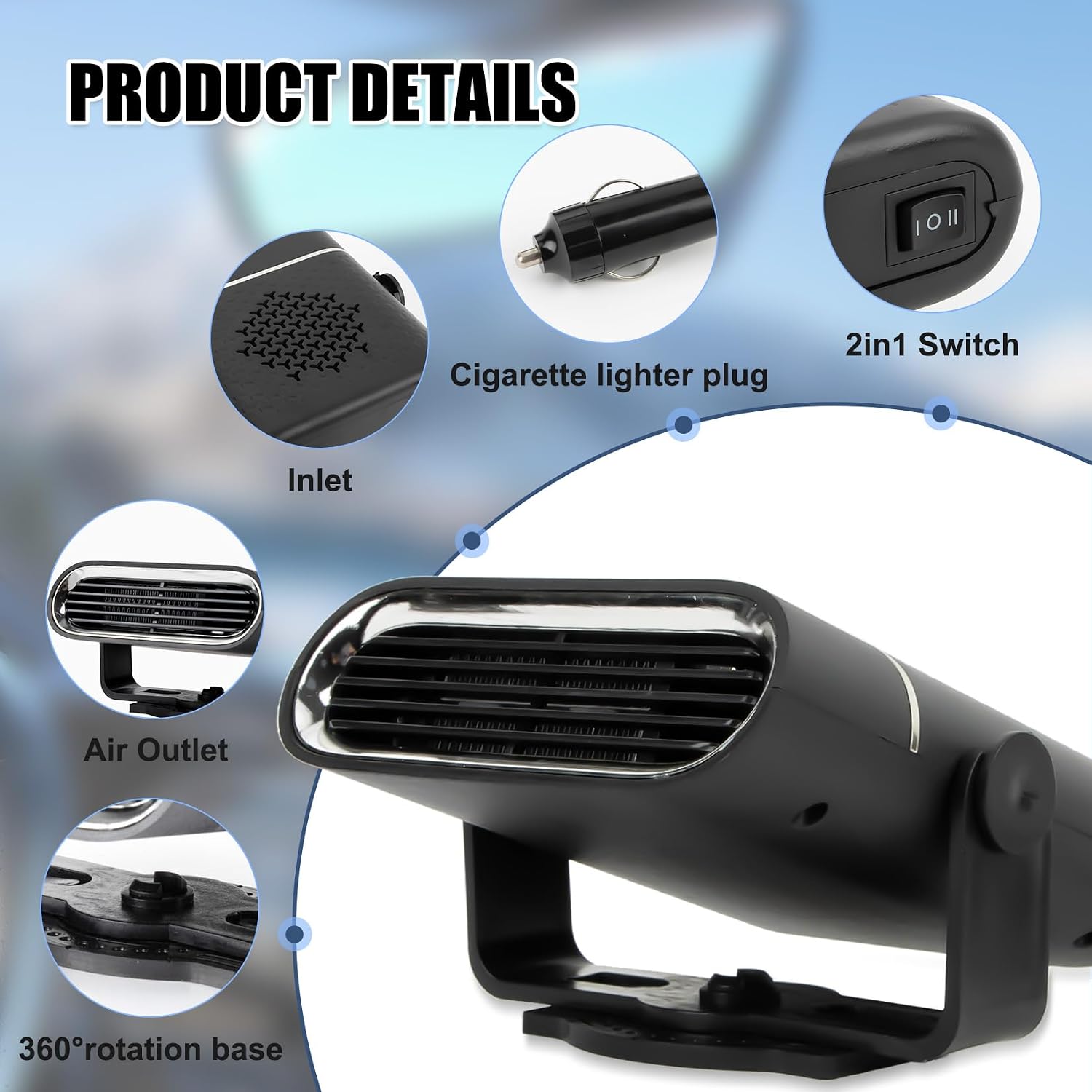 Car Heater - PSLER 12v Plug in Heater for Car, Windshield Warmer Quick Defrosting and Defogging, 2-in-1 Heating and Cooling