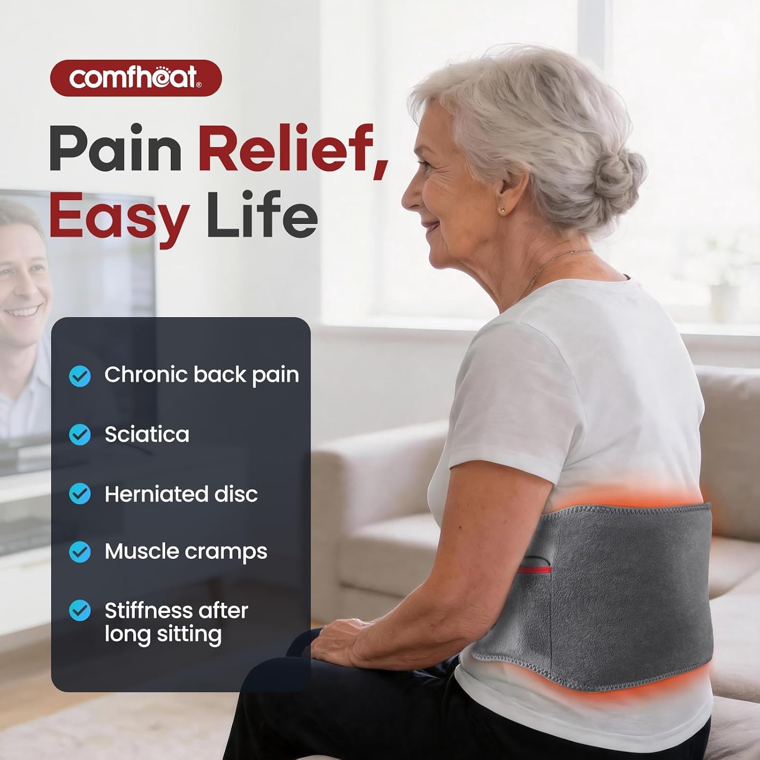 10000mAh Cordless Heating Pad for Back, Portable Rechargeable
