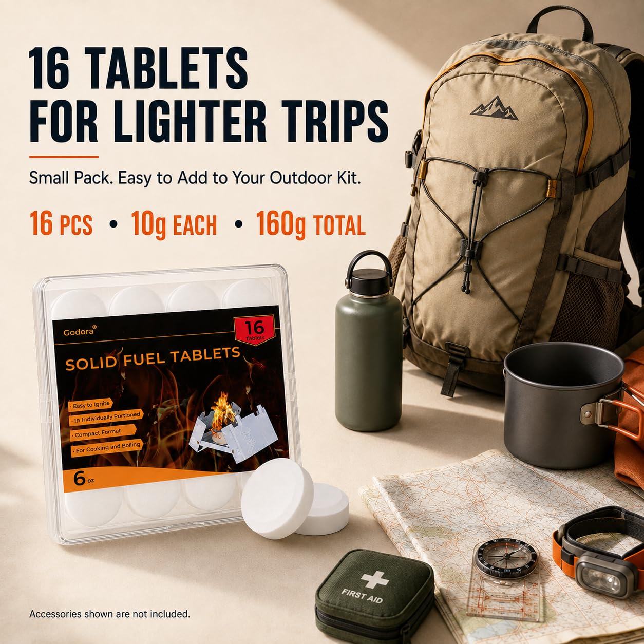 Lot de 16 tablettes de combustible solide, puissant (1 300 degrés), facile à allumer, étanche pour randonnée, extérieur, camping et