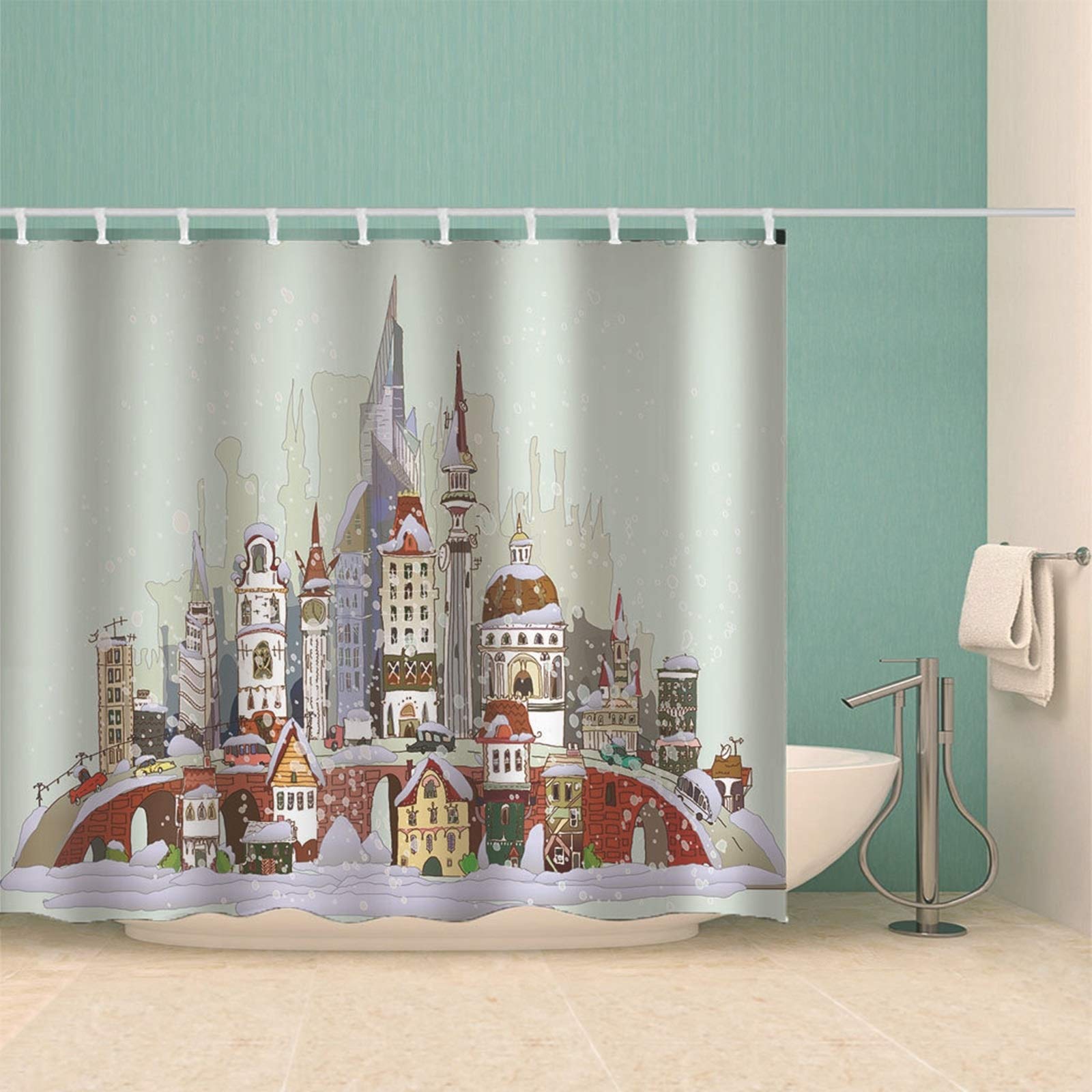 Cortina de ducha antimoho gris antimoho para cuartos de baño, cortina de ducha de poliéster con ganchos, cortina de ducha, 180 x 180 cm