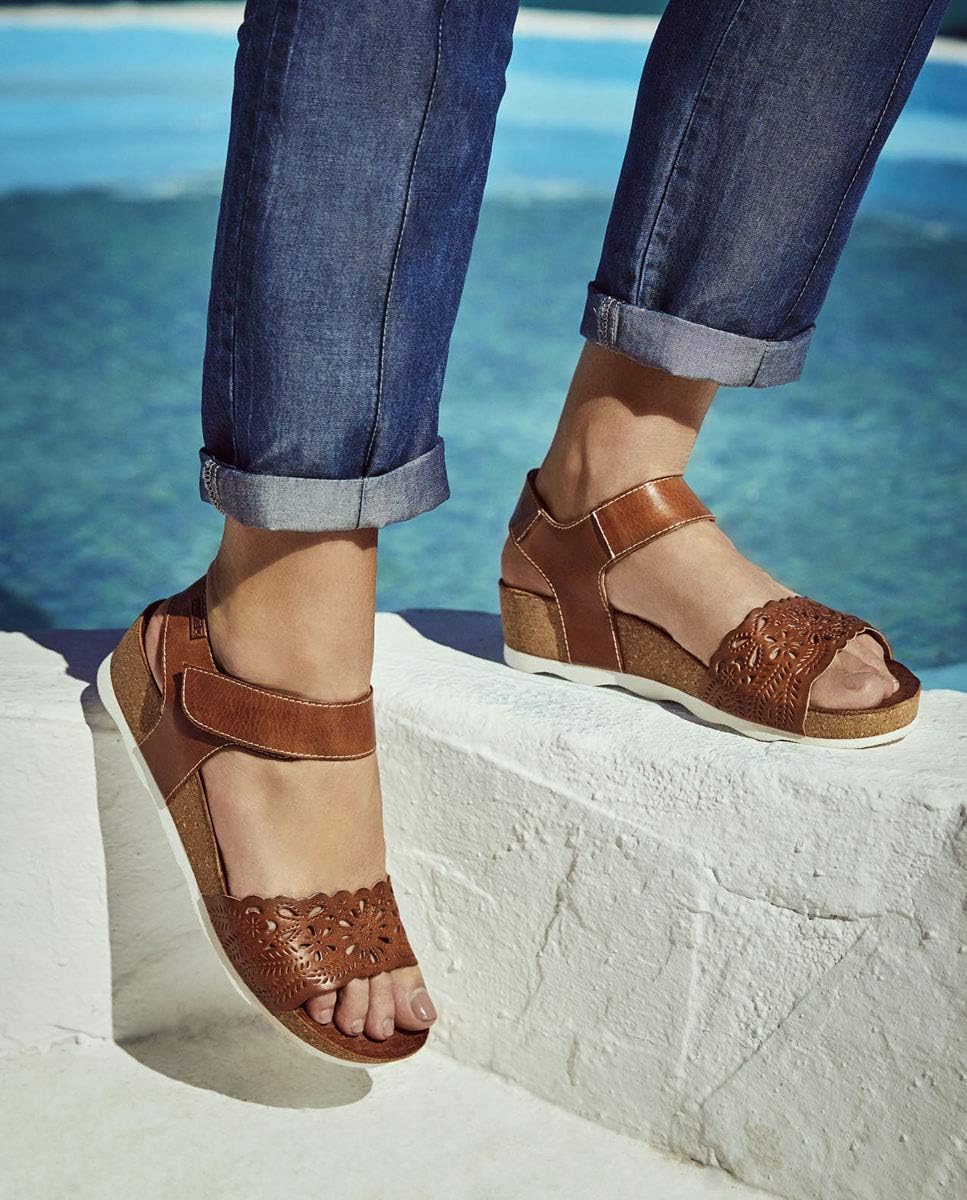 PIKOLINOS Wedge Sandals Leather Mahon for Woman Brandy