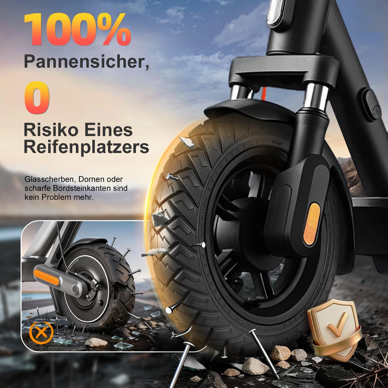 60/90-8 Vollreifen für Xiaomi 5 Plus, für Xiaomi 6 Elektroroller, 12-Zoll Ersatzreifen mit 45-mm-Schlitz, 12,5 x 2,5 Vollgummireifen Anti-Rutsch, Pannensicher (Schwarz 1 Stück)