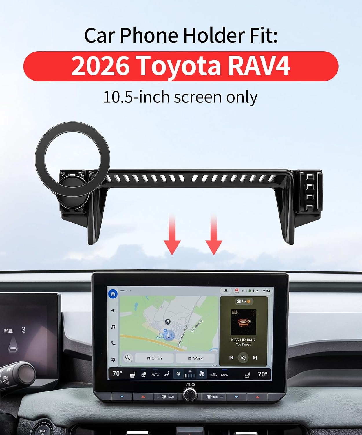 Car Phone Holder for Toyota RAV4/Hybrid 2026 Accessories 10.5-Inch Screen Fixed Clip, 360° Rotation Phone Mount Compatible with MagSafe, Phone Holder Does Not Affect Air Vent