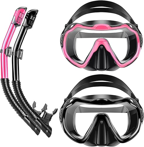 Equipo de esnórquel para adultos, juego de esnórquel seco, lente panorámica de vidrio templado antifugas y antivaho. Equipo de esnórquel ajustable