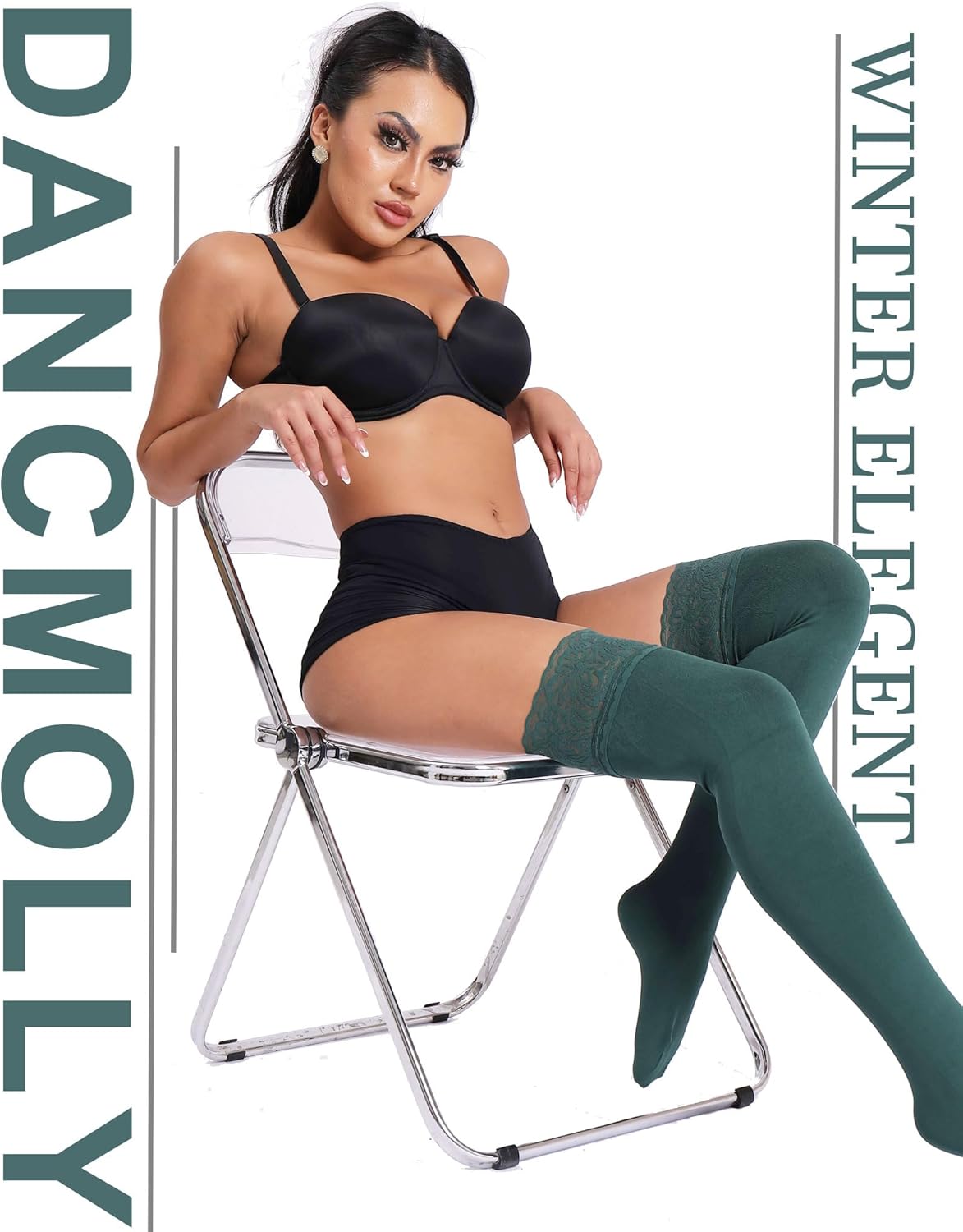 DancMolly Fleece Lined Thigh High Stockings Stay Up Warm Opaque Winter Tights Thermal Lace Top Fleece 8 Colors - Image 5