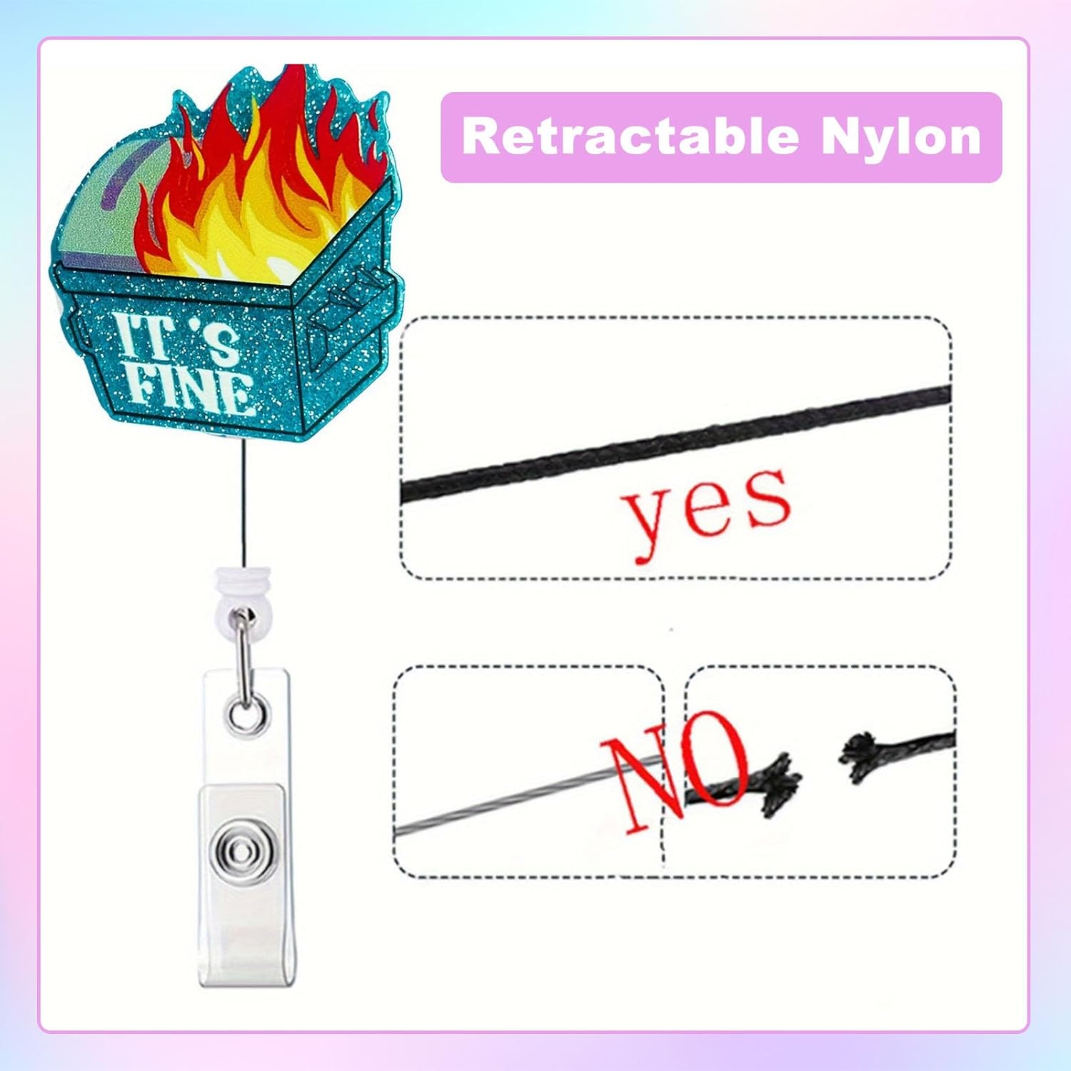3-Piece Dumpster Fire Desk Accessories - Funny Badge Reel Id Name Holder Medicine Bottle Reels with Clip and Retractable Cord for Nurse Office - Image 4
