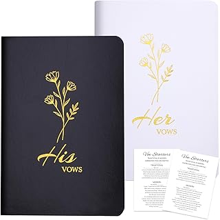 XKDOUS 2 Pcs Wedding Vow Books for Her & Him Vows Book with Gold Foil Lettering, Lined Pages, Vow Starter Cards, His & Hers Writing Notebook for Wedding Day Ceremony Vows