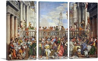 ARTCANVAS The Wedding Feast at Cana 1562 Canvas Art Print Stretched Framed Painting Picture Poster Giclee Wall Decor by Paolo Veronese - 60" x 40" (0.75" Deep) (3-Piece)