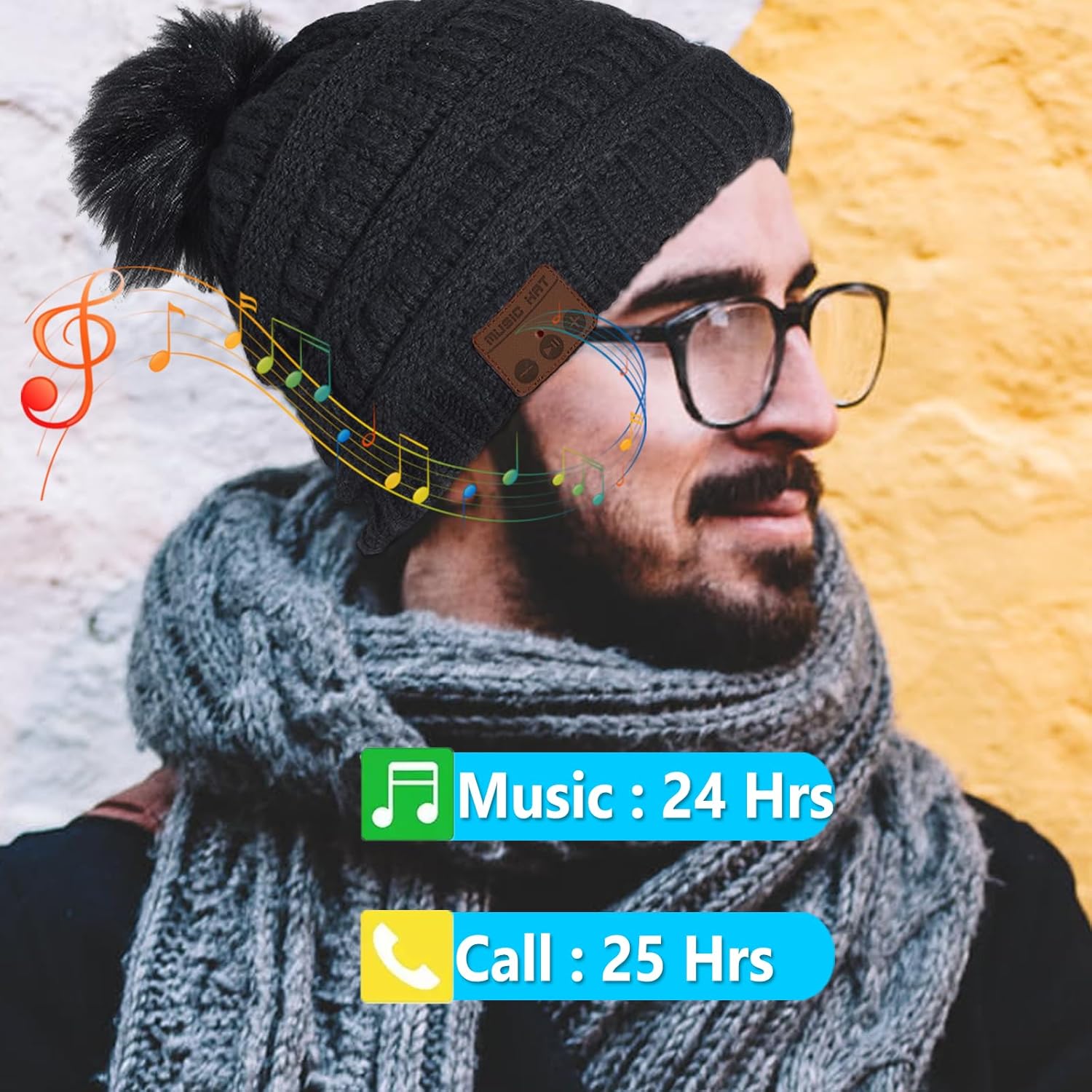 Wireless Music Beanie Headphone hat Women Winter Warm Knit Hats Cap Music Beanie with Headphones Built-in Stereo Speakers Mic for Outdoors Sports Running Skiing Woman Teenagers Her - Image 3