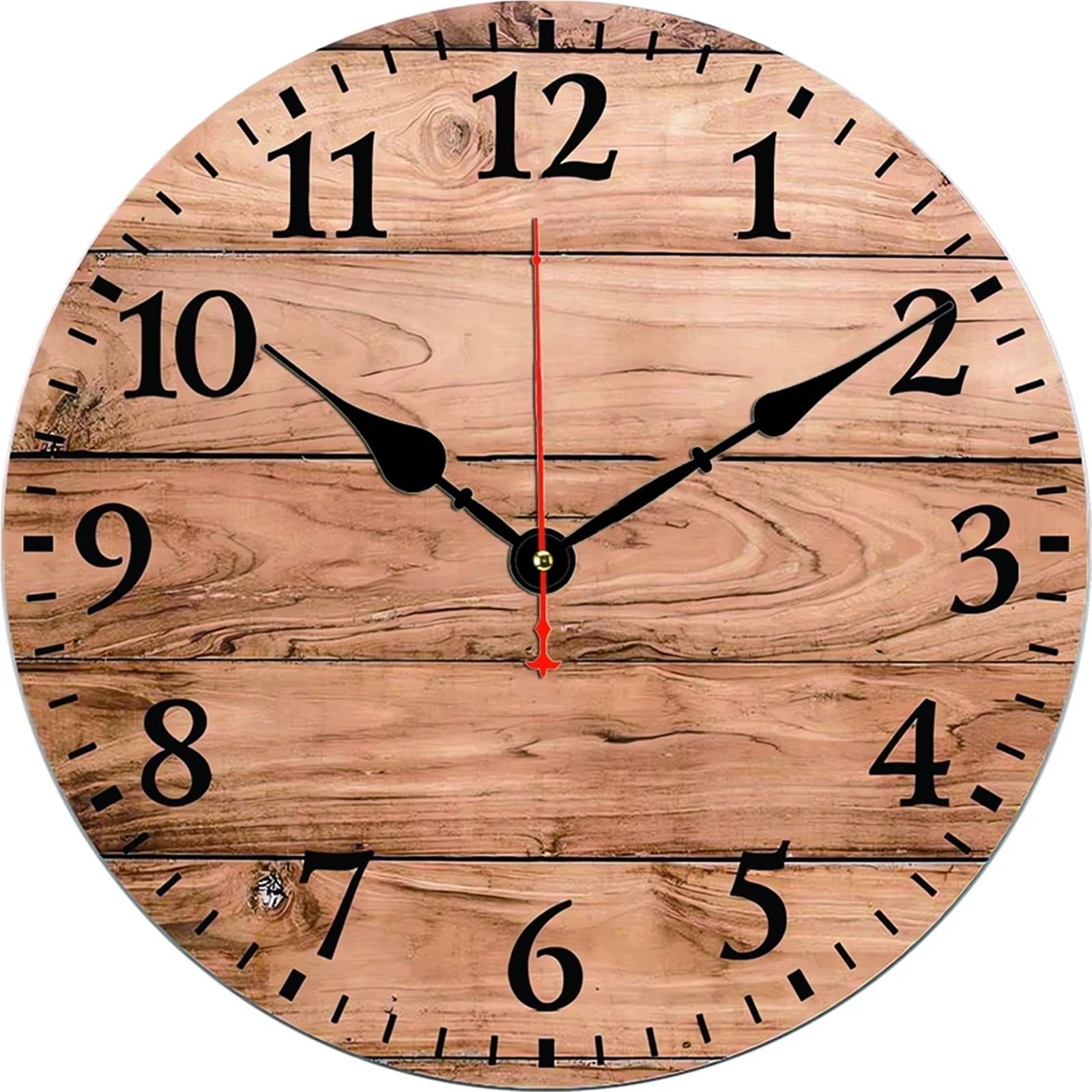 BDFJEDS Wall Clock Retro Wood Grain Round Wall Clock Living Room Bedroom Kitchen Home Decoration Silent Quartz Decor Items(10inch(25CM))