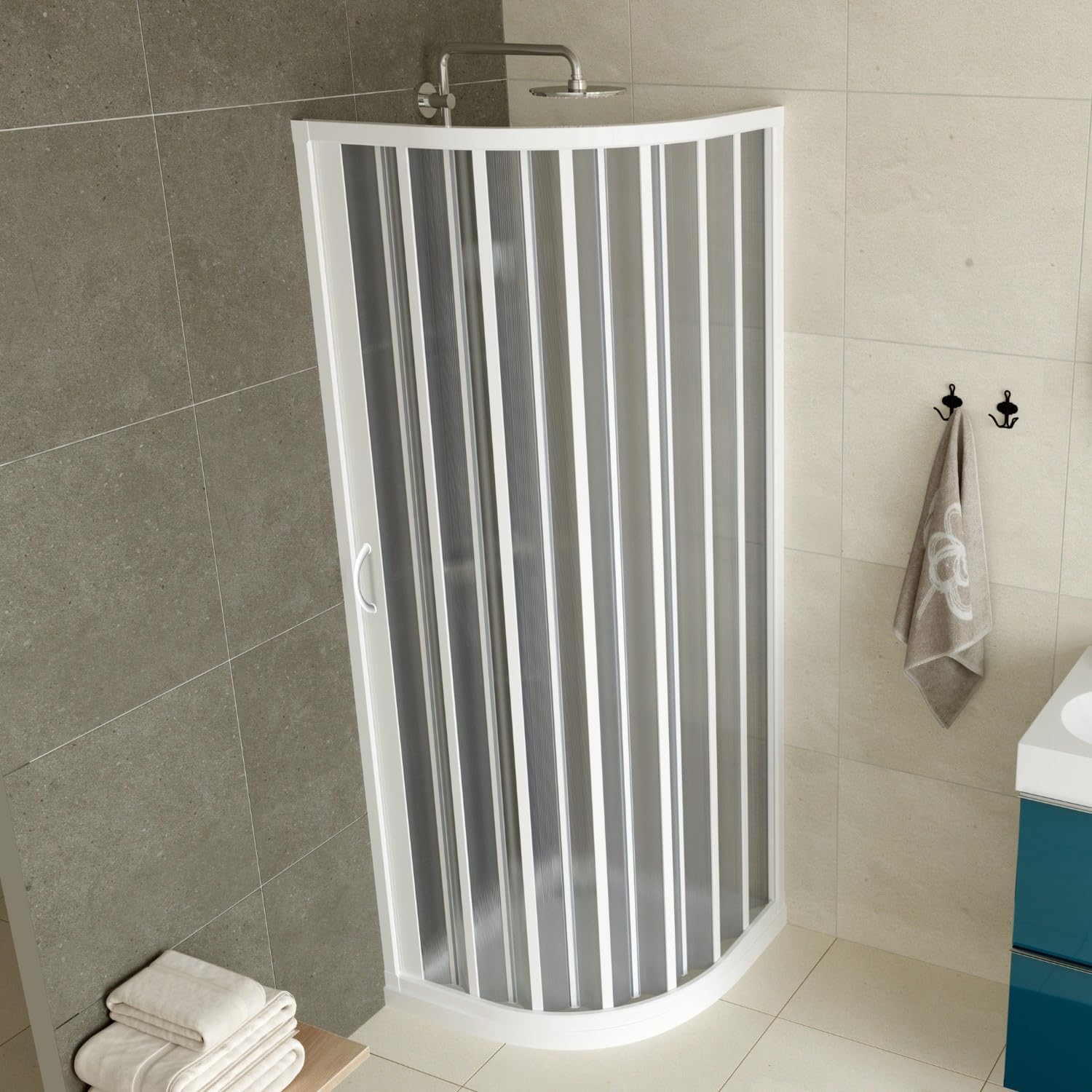 Cabina de ducha de fuelle de PVC 80 x 80 cm H 185 mod. Loto con apertura lateral