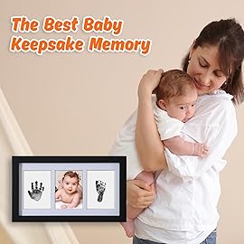 PewinGo Hand and Footprint Kit,Inkless Handprint Kit with 2 Safe Clean-Touch Ink Pads and a Wooden Baby Picture Frame Gifts for New Parents, Shower Gift-Black