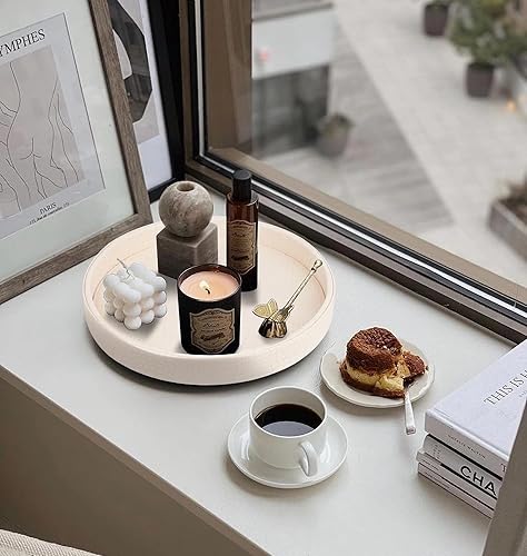 Miniatura 4 de HofferRuffer Bandeja redonda de piel sintética, bandeja decorativa de piel de cocodrilo vegano, bandeja de alimentos para almacenamiento de bebidas,