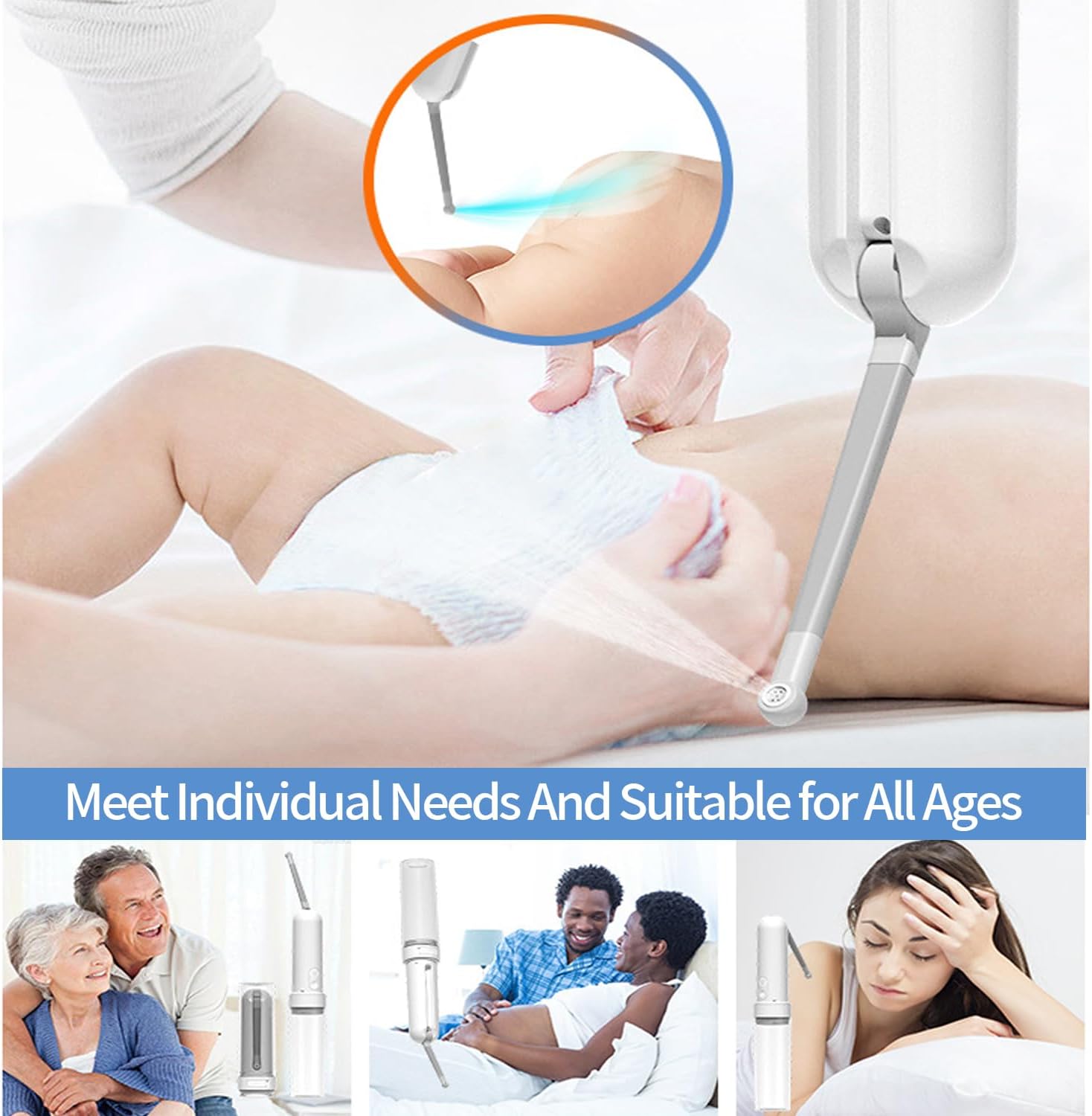 Portable Bidet for Travel Electric Bidet with USB-C Rechargeable Handheld Water Sprayer for Personal Hygiene and Postpartum Care with Universal Bottle Adapter (White)
