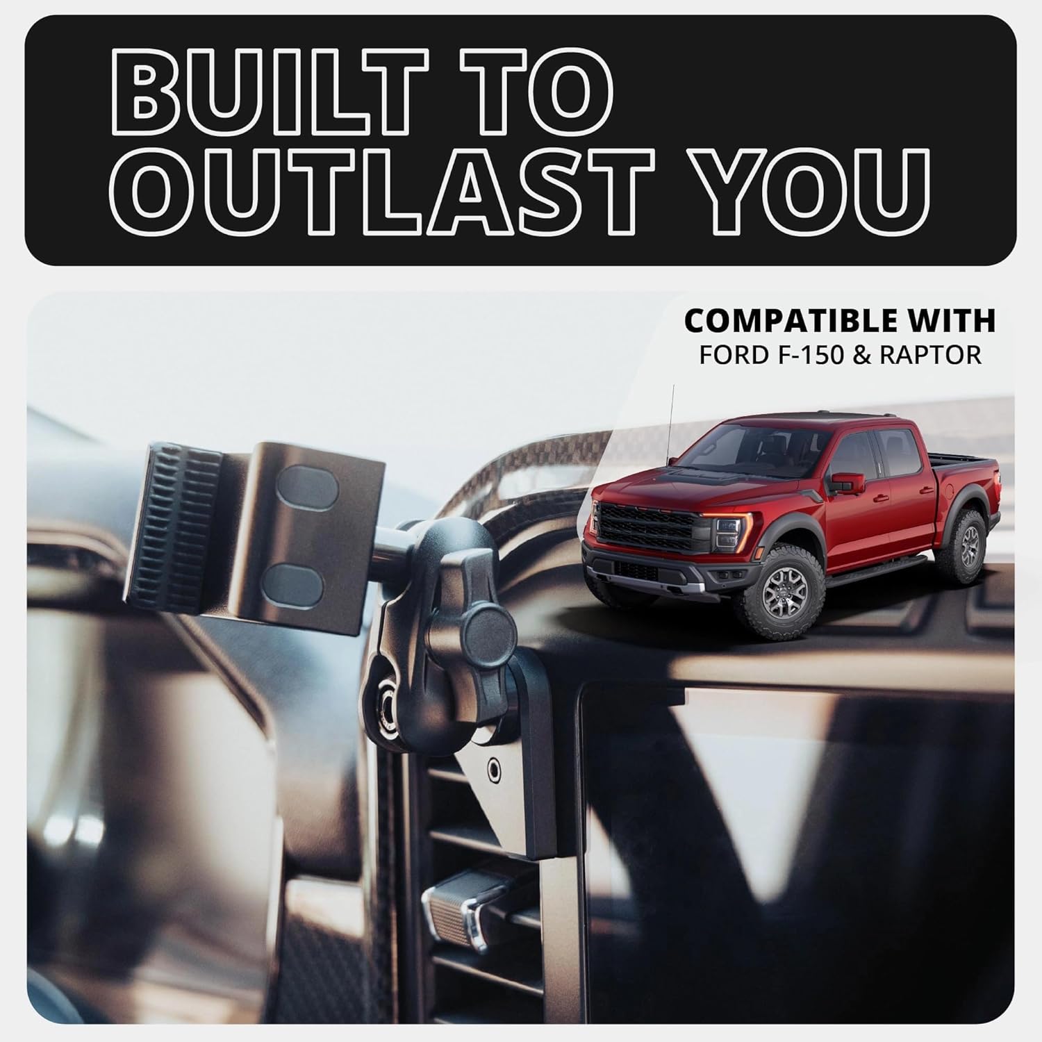 Tackform Link Vent Mount Universal Phone Holder - Compatible with 2021-2025 Ford F150 & Raptor, 2023-2025 Ford Super Duty | Aluminum | Zero Slip, Anti-Scratch | 2" Arm | Black