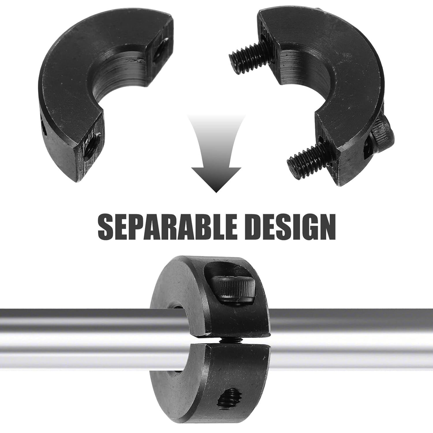 Steel Split Shaft Collar Clamp-on Screw Shaft Collar 16mm Bore 34mm Outer Diameter 13mm Thickness Retaining Stop Ring for Industrial Axles and Power Transmission Applications