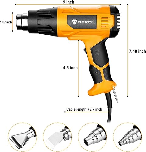 Miniatura 5 de DEKOPRO Pistola de calor, kit de pistola de aire caliente de 1500 W con control de temperatura variable, 716 -1112  (716.0 F -1,112.0 F), pistolas