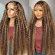 Highlight Ombre 13x6 Lace Front Wig Human Hair 210 Density 18 Inch Deep Wave Honey Blonde Glueless HD Transparent Lace Frontal Wigs for Women