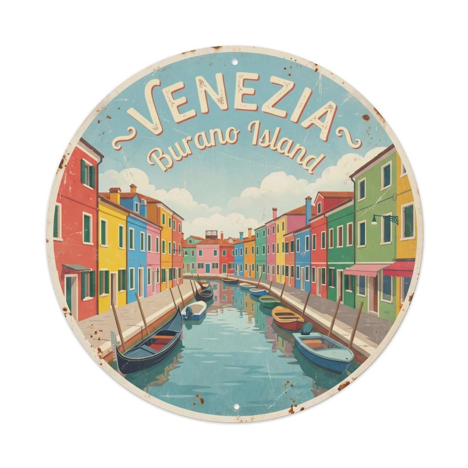 Vintage Travel Venice Burano Island Metal Tin Sign Plaque