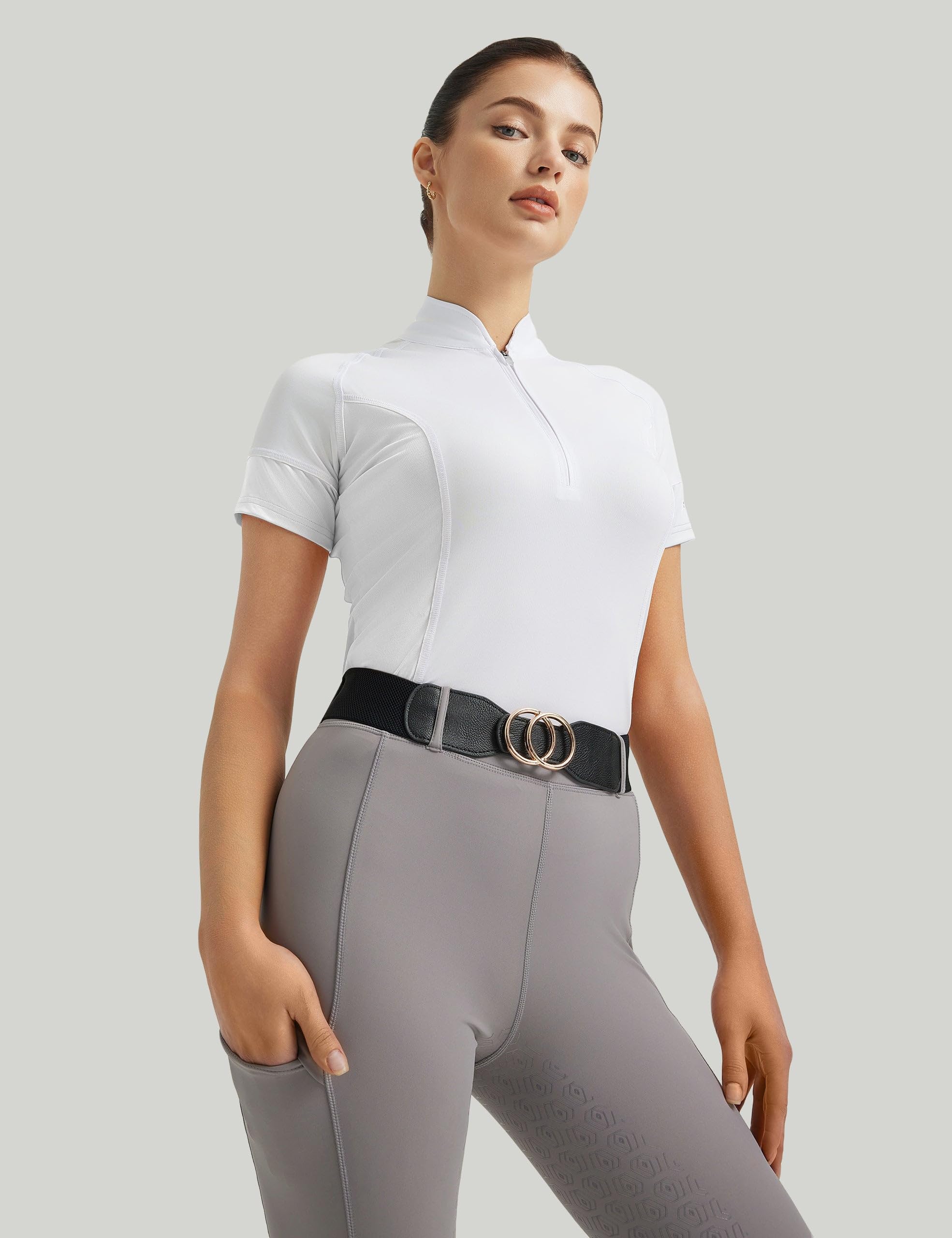FitsT4 Sports Damen Reitshirt Kurzarm Reithemden Schnell Trocken Funktionsshirt mit Halber Reißverschluss Sommer Reitsport Mädchen