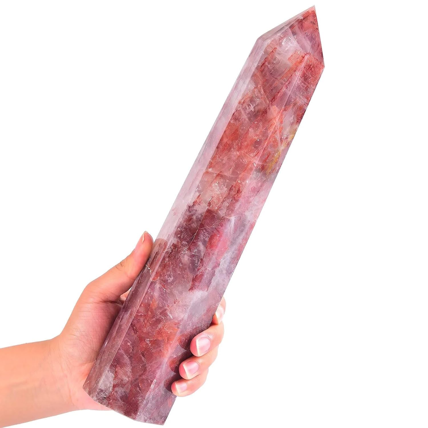 Large Red Hematoid Quartz Stone Wand Healing Crystal Obelisk Tower 6 Faceted Column Reiki Chakra Meditation Therapy 2.6-3.0 LBS