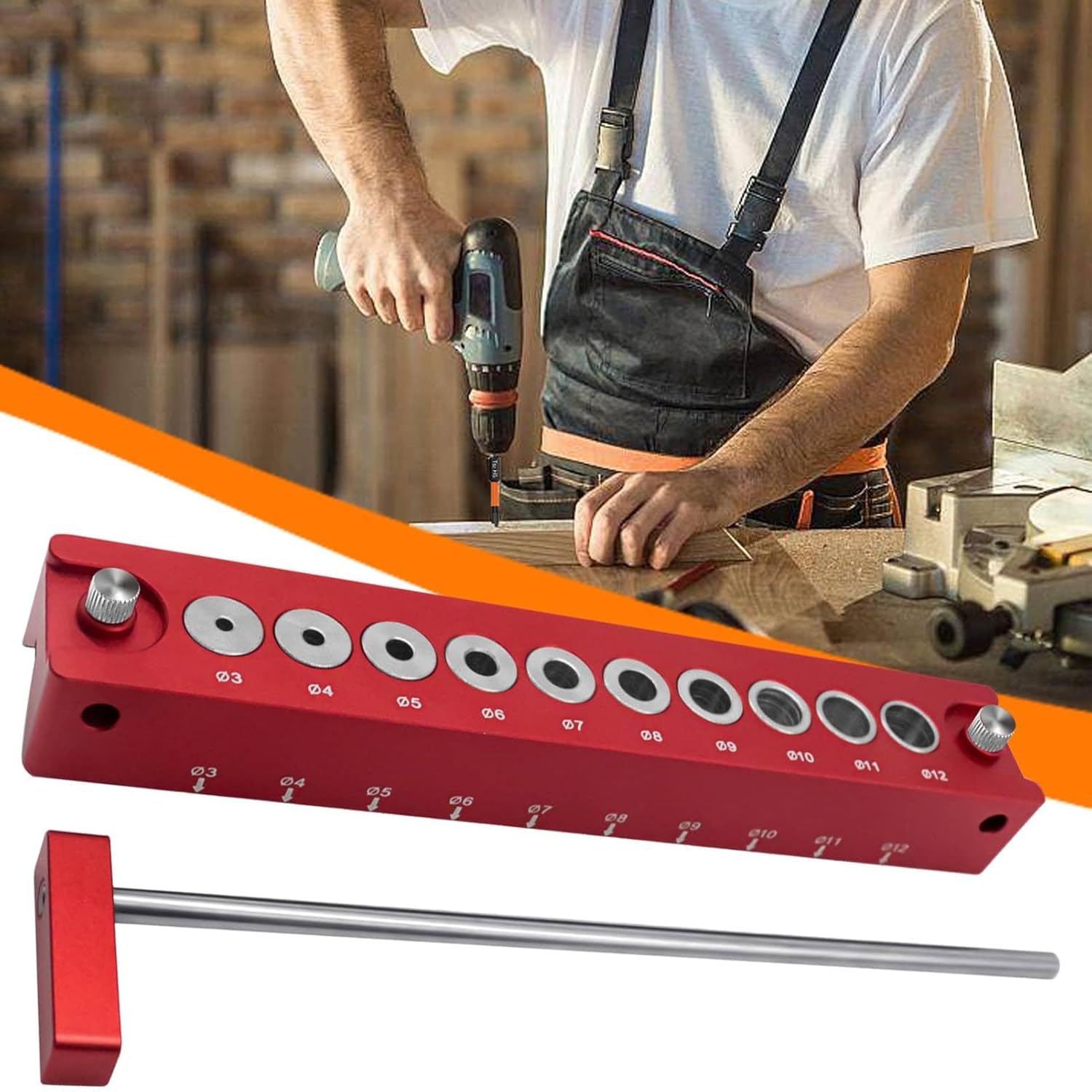 Hole Drill Guide - 3-12 Mm Woodworking Hole Locator | Woodworking Jig Kit, 45 Degree with Positioning Rod, Power Tool Accessory Jigs, Woodworking Positioner, Precision Drilling for Tight Spaces