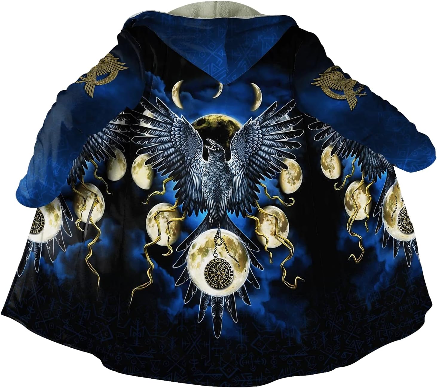 Nordic 3D Printed Hooded Cloak for Men, Viking Tattoo Coat