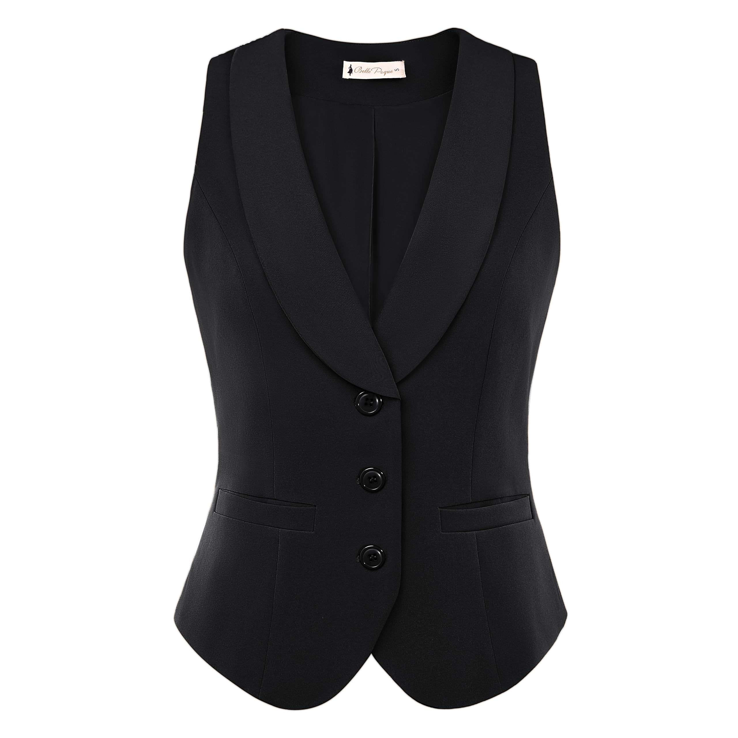 Belle Poque Vintage-Reverskragen für Damen, V-Ausschnitt, ärmellos, Arbeitsweste, Blazer mit Taschen
