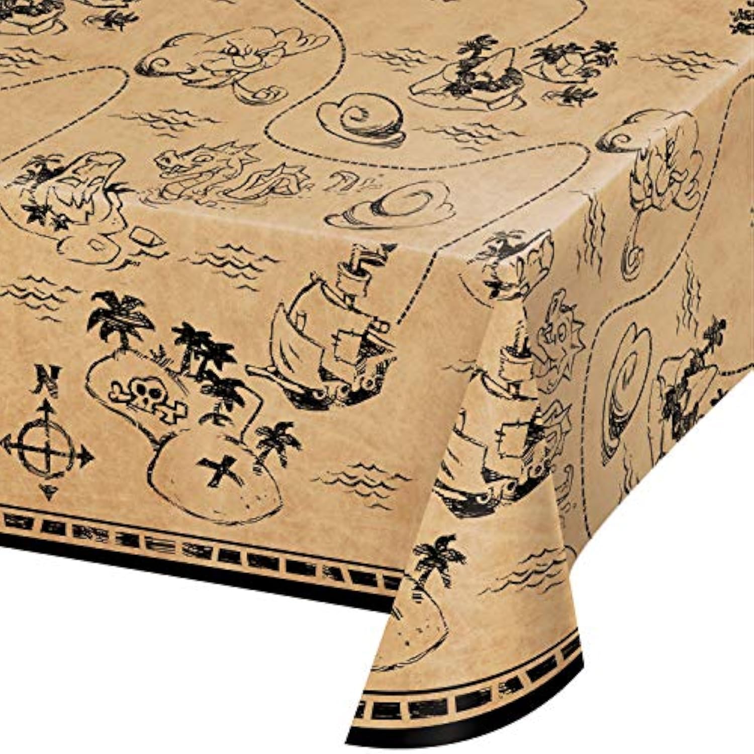 Creative Converting Treasure Island Pirate Plastic Tablecloth, 1 ct Multi Color, 22"
