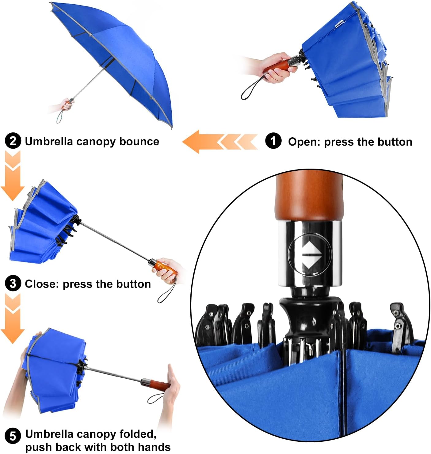 Lejorain Golf Large Inverted Umbrella - Black Big Windproof Heavy Duty Upside Down 46/50/54 Inch Compact Reverse Car Automatic Folding Reflective Umbrella - Image 3