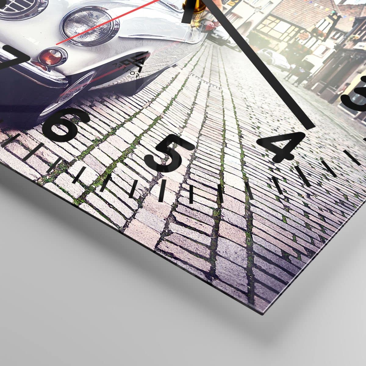 ARTTOR Zegar ścienny na szkle samochód ulica dom Nowoczesny 30x30 cm Dekoracja ścienna Salon Sypialnia Kuchnia Deko Cichy zegar na ścianę Duży Wall Clock Dekor C4AC30x30-3677