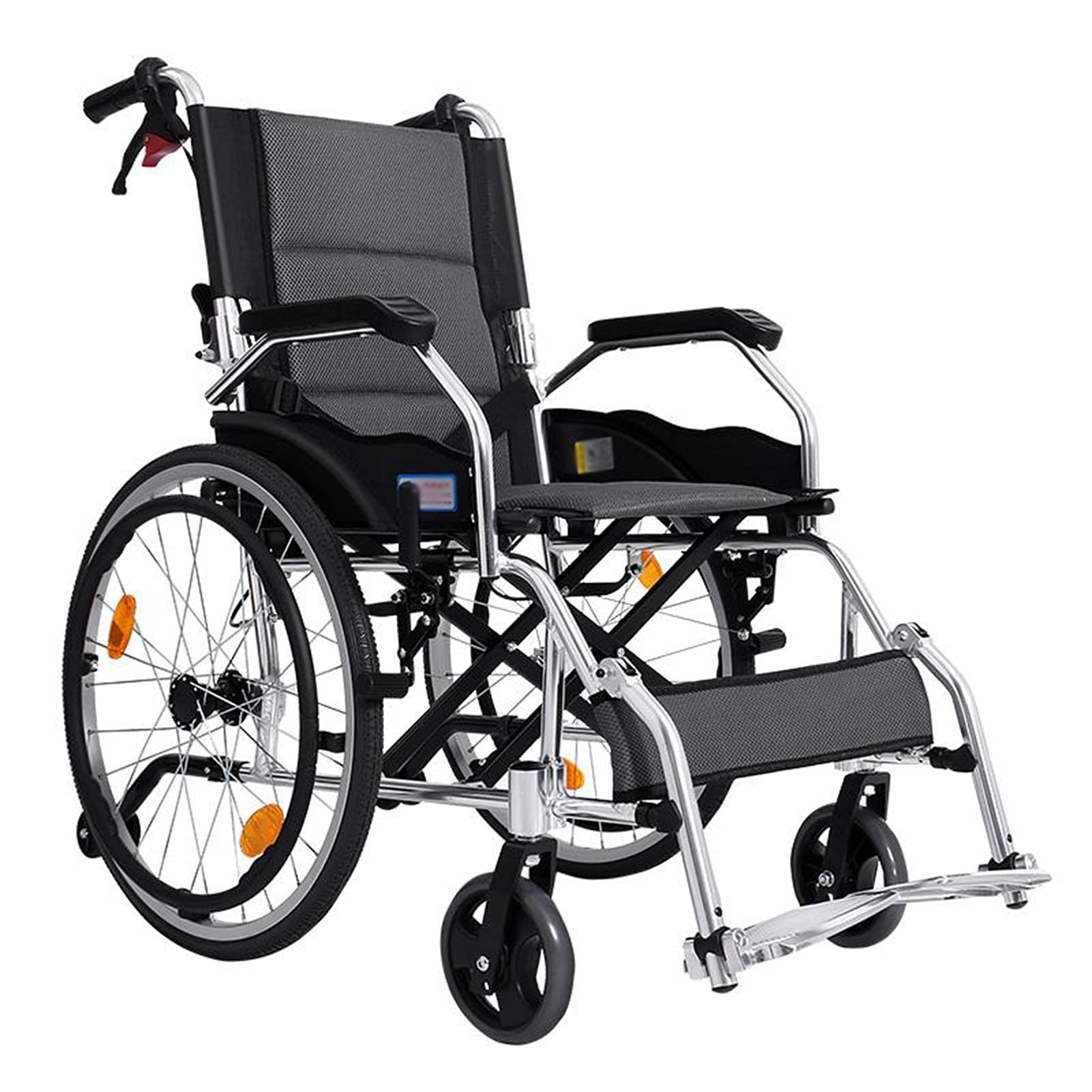 Silla de ruedas manual ligera para adultos, marco de aluminio plegable con pedales retráctiles y frenos auxiliares, ideal para rehabilitación postoperatoria