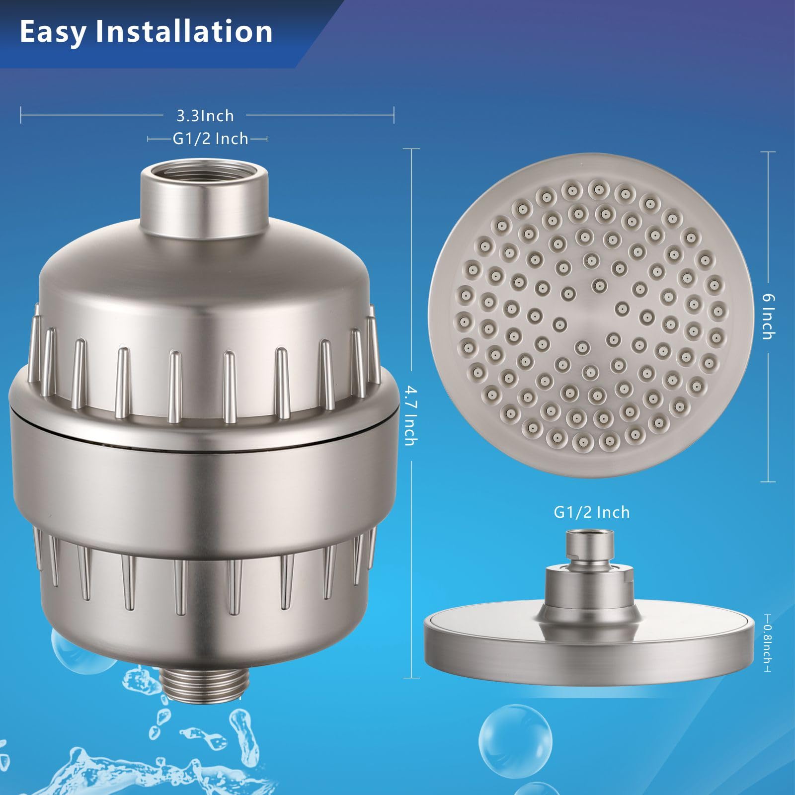 set di soffione doccia filtrato ad alta pressione, filtro a pioggia da 15,2 cm per acqua dura, soffione rotondo universale, filtraggio a 20 fasi, rimuove le impurità per la pelle ringiovanita
