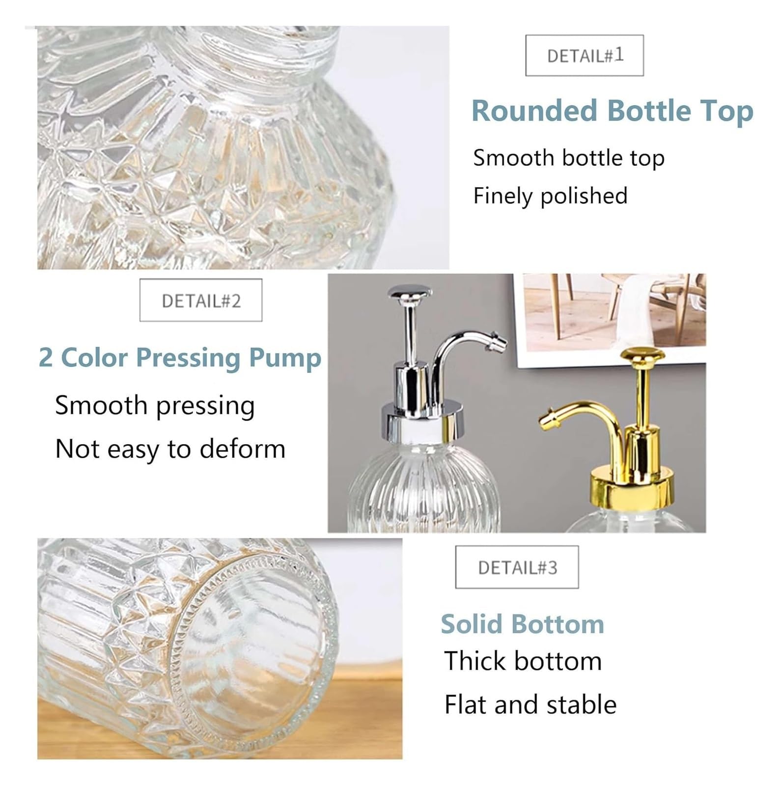 Dispenser di sapone, Dispenser di sapone da bagno, Bottiglia dispenser for lavaggio a mano Dispenser di sapone in vetro Premium, Dispenser di sapone liquido ricaricabile, Bottiglia di vetro antiscivol
