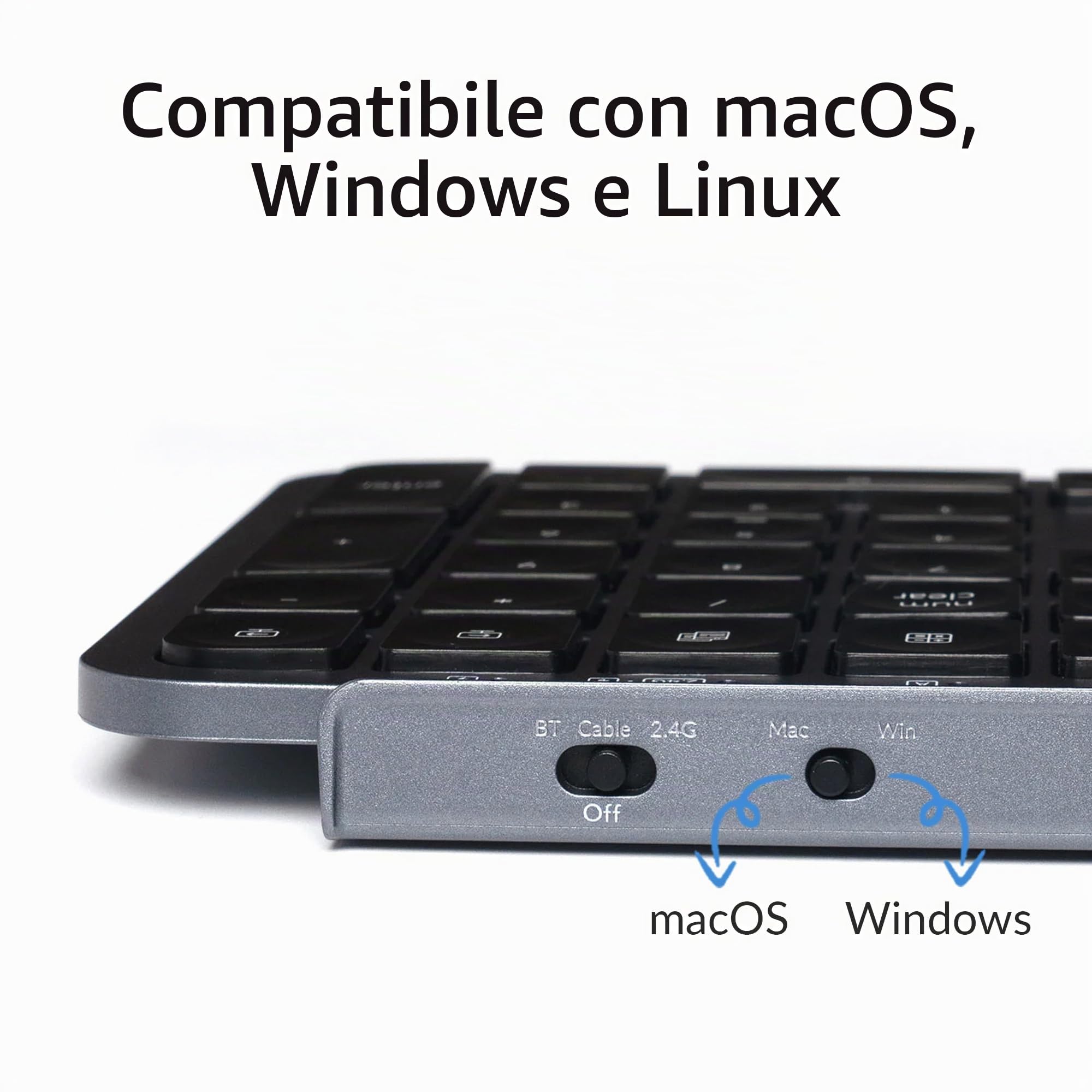 Keychron B1 Pro Tastiera wireless ultra piatta con regolazione ZMK, QWERTY US ANSI, 3 modalità Bluetooth/2,4 GHz/cavo 425 g leggera con 1.200 ore di durata della batteria per Mac/Windows - Grigio