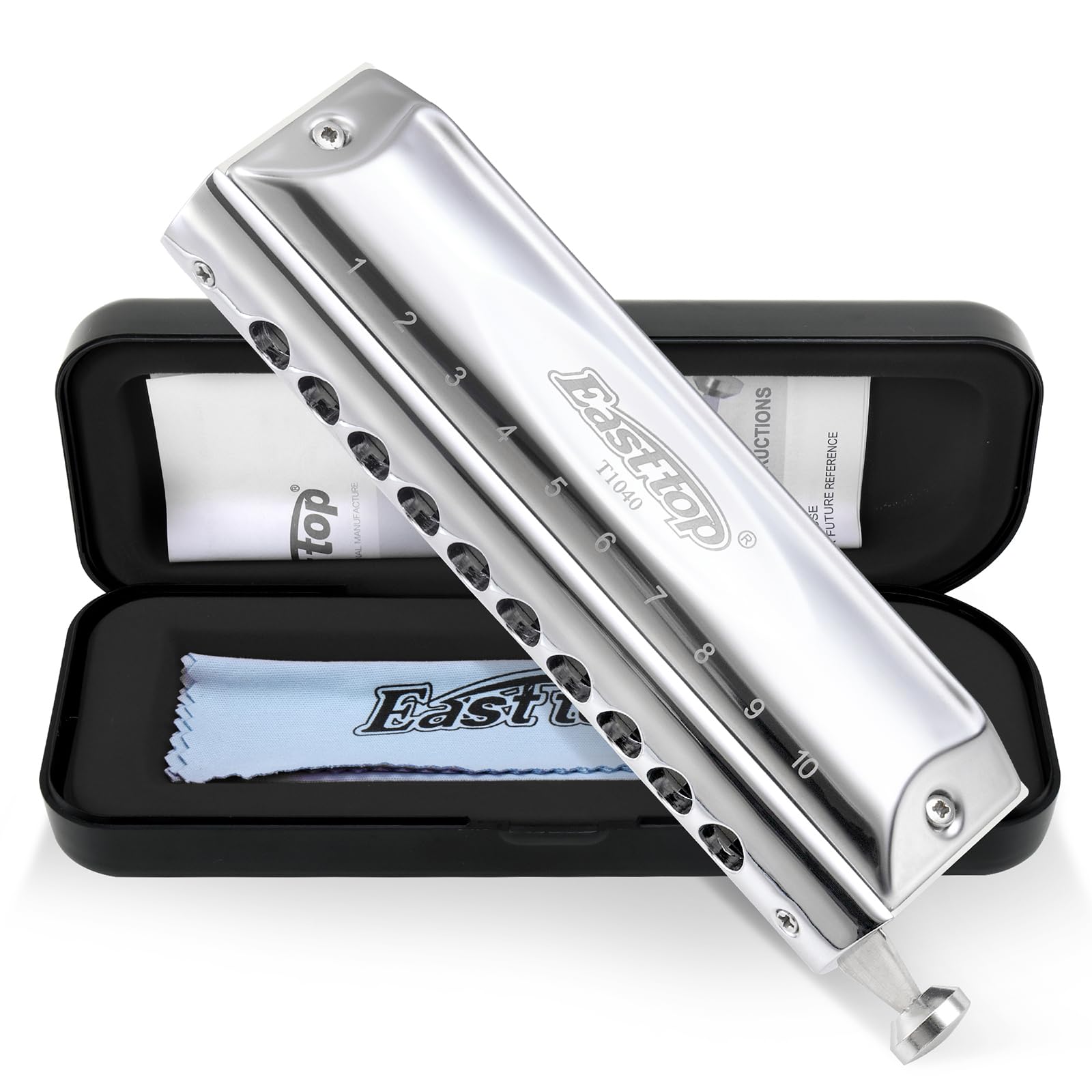 Chromatic Harmonica Key of C,10 Holes 40 Tones Professional Mouth Organ with Slide for Adults, Professionals and Students by East top as a gift