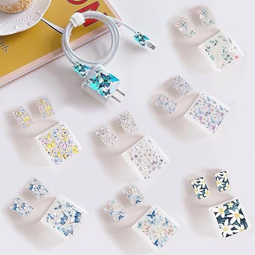 Miniatura 7 de Bonito protector de cable para iPhone Apple Charger, diseño transparente de mariposa bonita, cable de datos USB, protector de cargador de teléfono