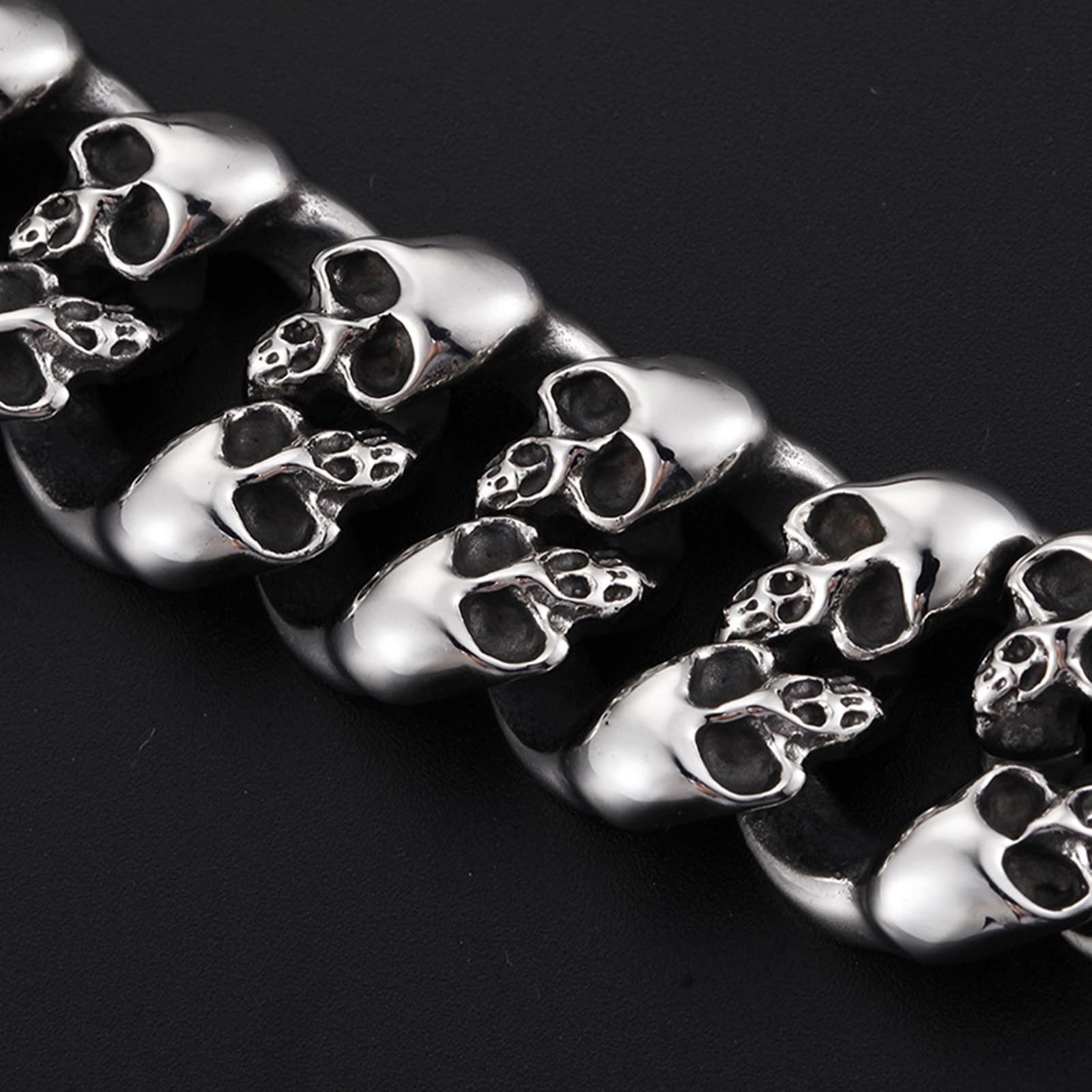 Herren Herrenarmband in Edelstahl, Schädel Panzerkette Personalisiertes Armband als Geschenk für Herren, Freunde und Familie, 21cm Länge, 19mm Breite, Schwarz