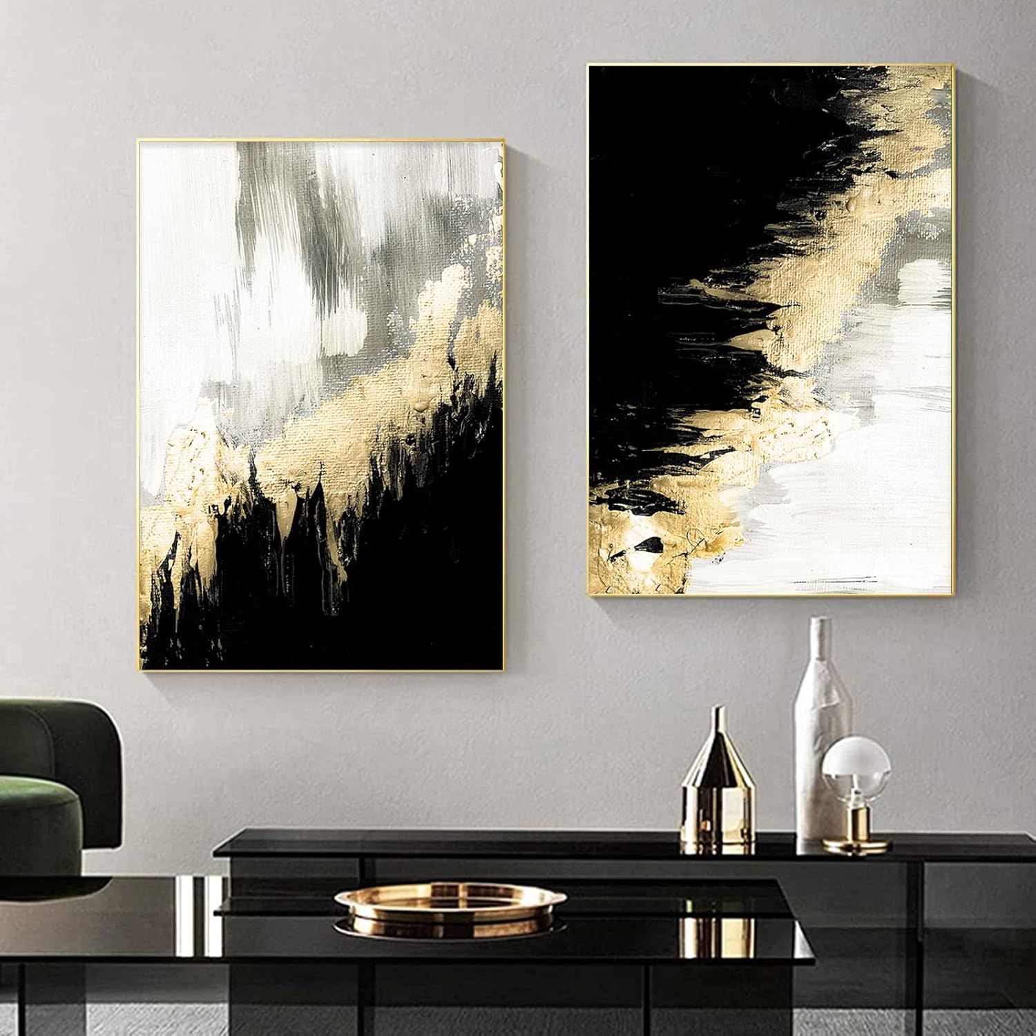 Black and Gold Abstract Wall Art Black Grey Gold Painting Gold and Black Foil Wall
