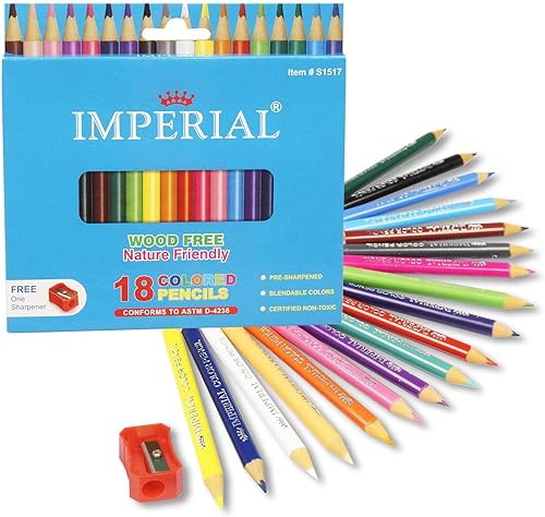 Imperial - Lápices de colores mini con sacapuntas respetuosos con la naturaleza, 18 unidades