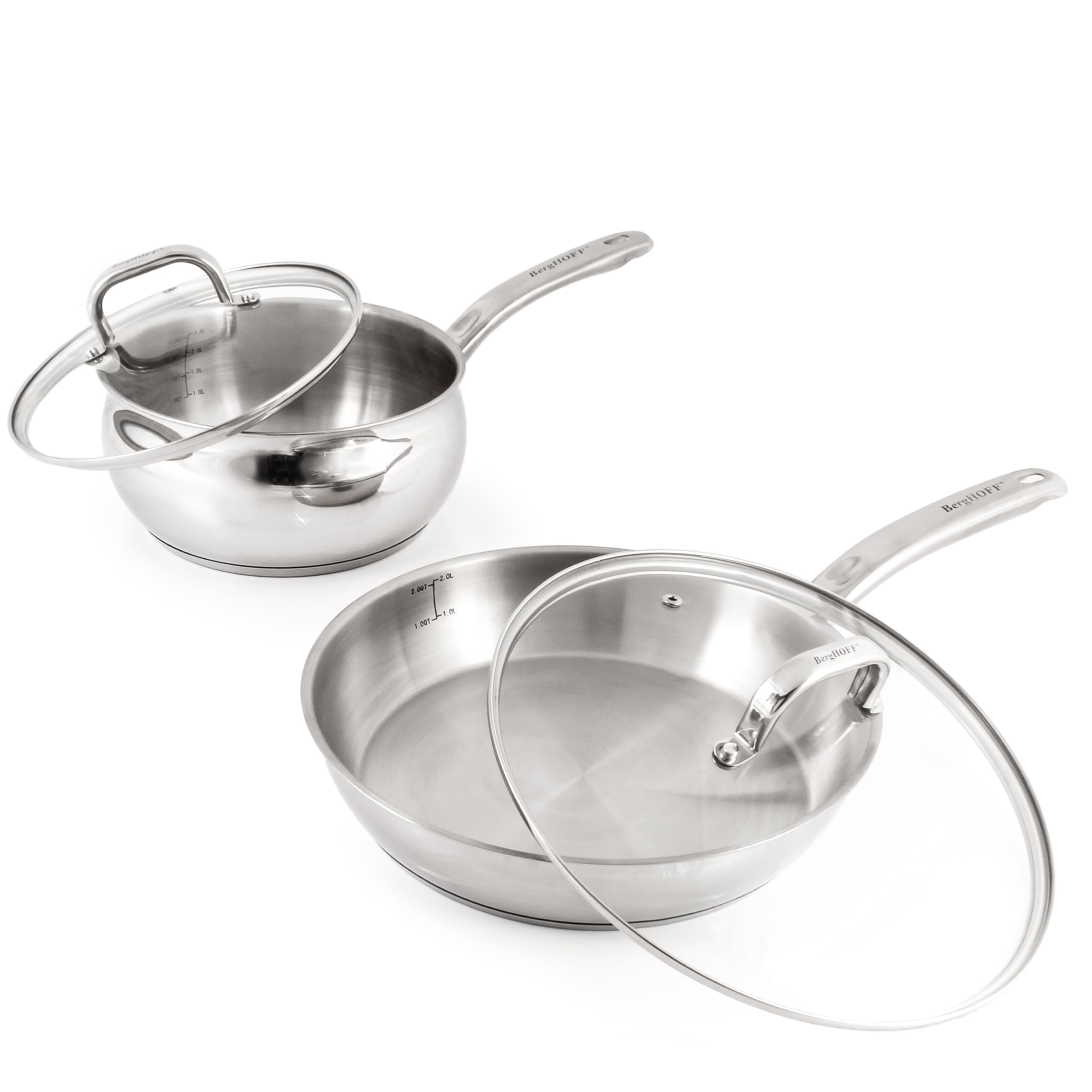 BergHOFF Batterie de cuisine 12 pièces en acier inoxydable 18/10 avec couvercles en verre, chaleur rapide, uniforme et prête pour plaque à induction
