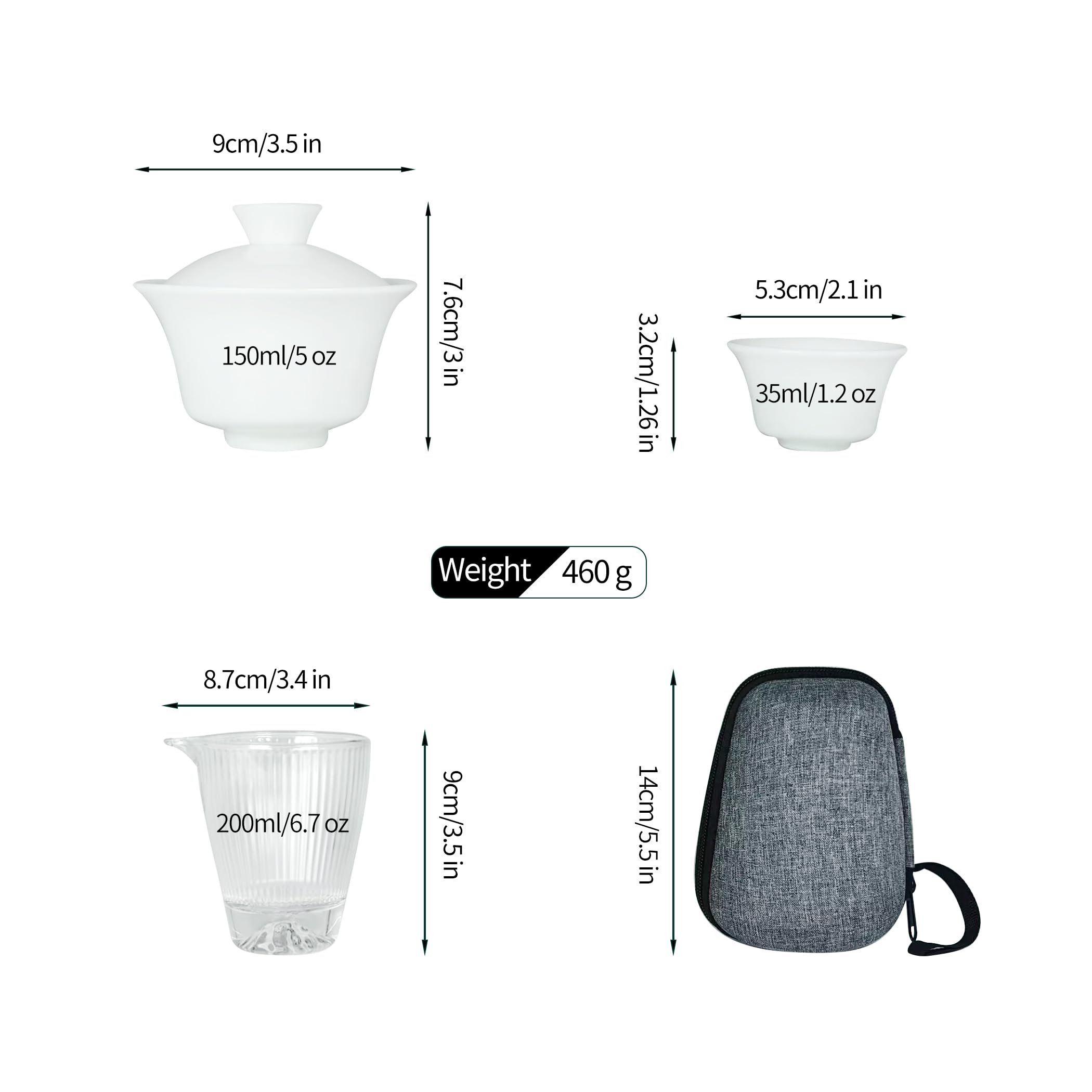 Gaiwan Tea Set, Portable Tea Set Ceramic Gongfu Tea Cups for Home, & Travel T-A-C2G