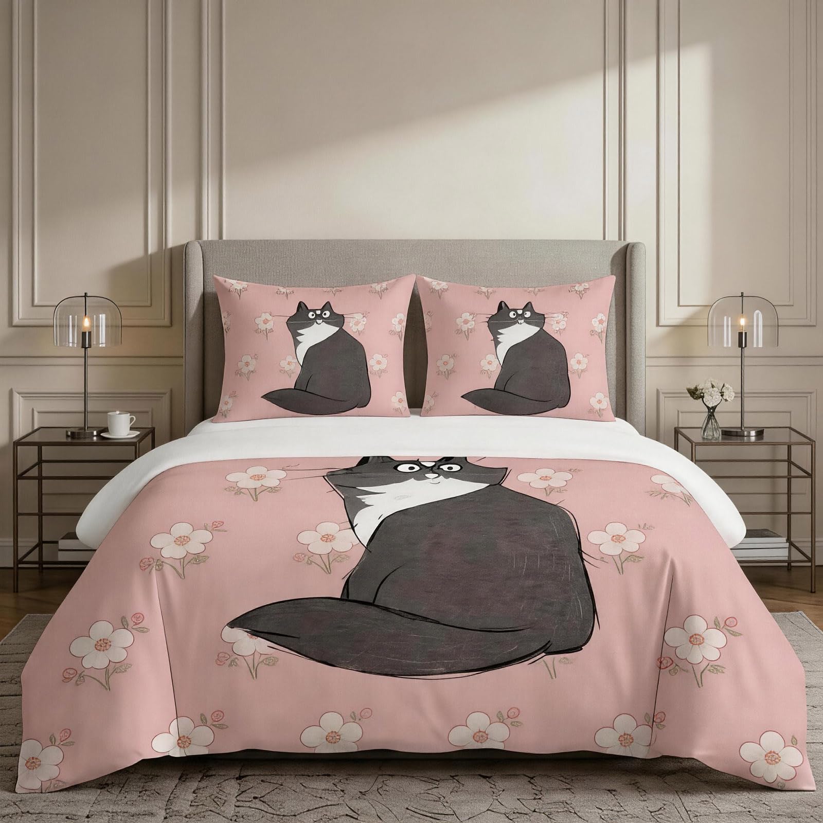 Housse de couette 120 x 150 cm chaton parure de lit 3 pièces microfibres