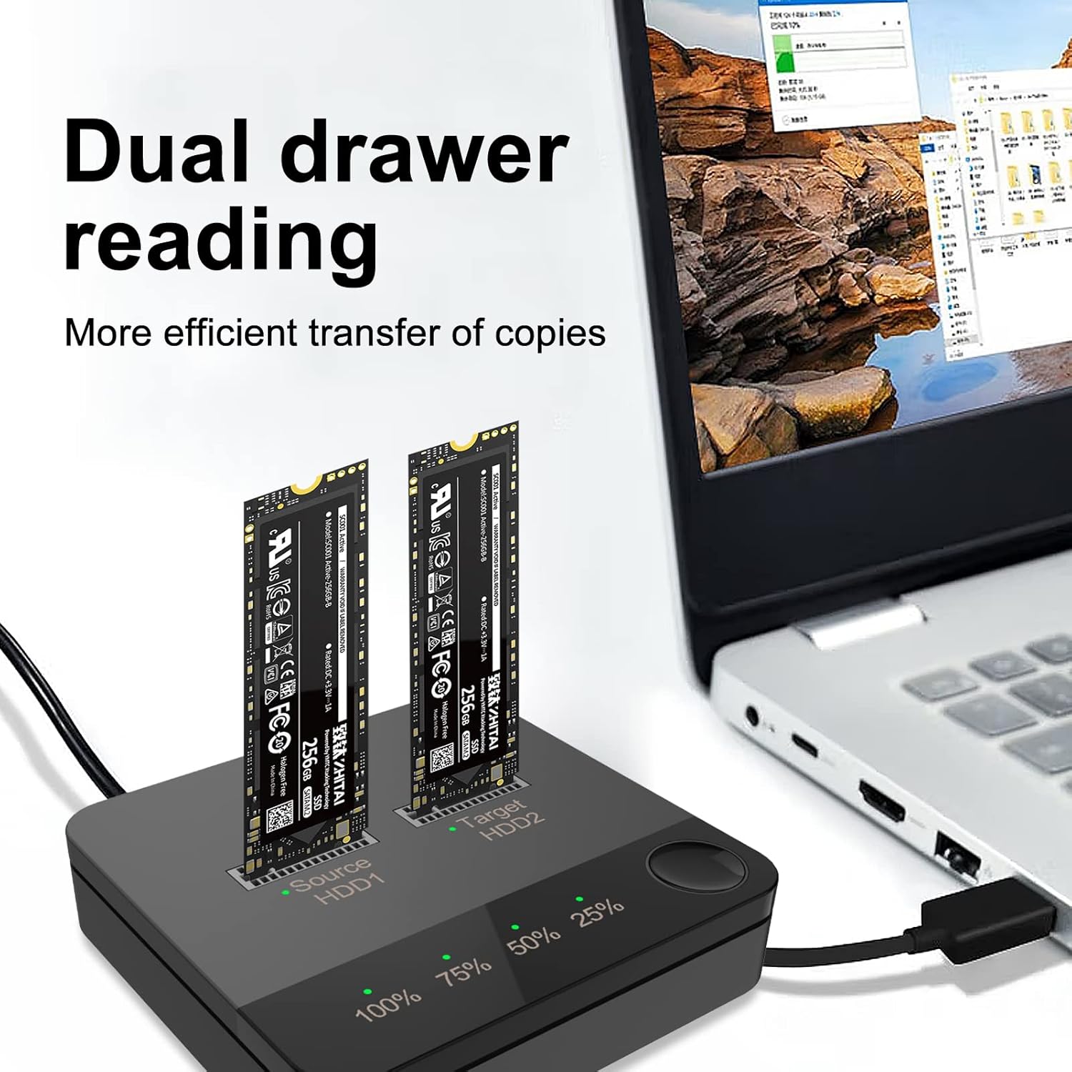 VR robot m.2 SATA Docking Station, M.2 Duplicator Clone Docking Station Converter with mSATA SSD Storage Box,Support Offline Clone duplicator and one- Key Disk Copy Function