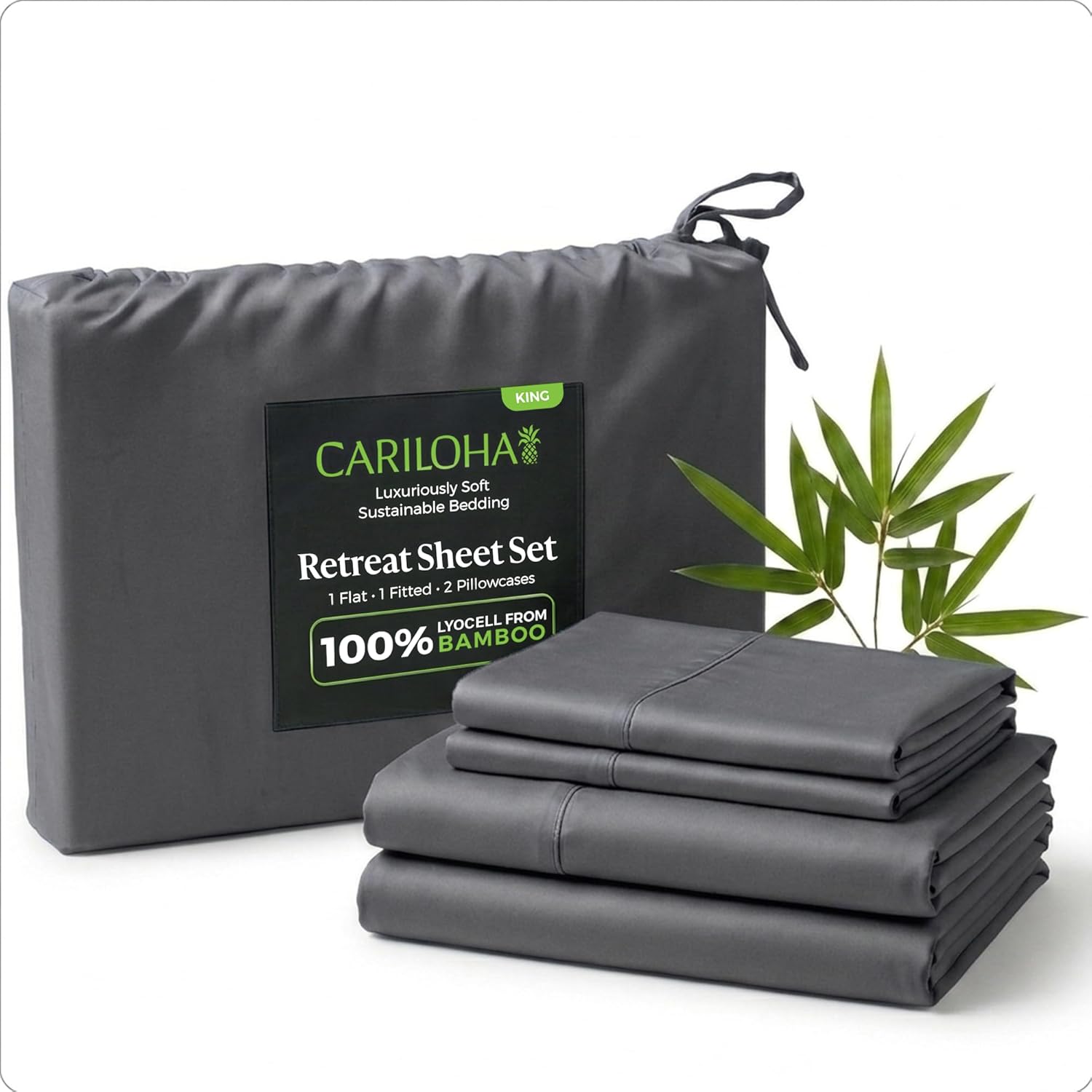 Cariloha Retreat 4-Piece Sateen Sheet Set | Laguna Blue | King | Lyocell Material | Breathable, Corner Straps, Extra Soft & Cooling