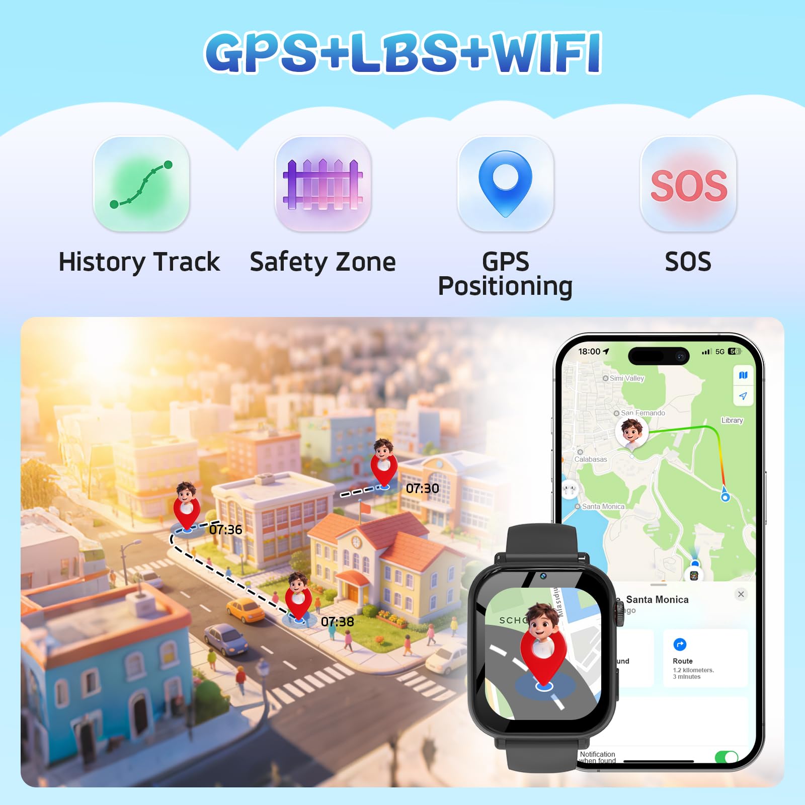 PTHTECHUS Reloj Inteligente Niño, Smartwatch Niños con GPS y Llamadas 4G, Telefono, SOS, Chat de Voz, Videollamada, Modo Clase, Reloj Infantil Niño Niña de 4 a 12 Años Regalos Navidad (Negro-S1)