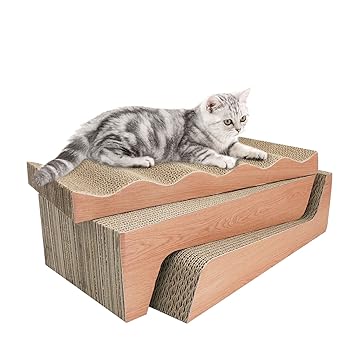 RUMUUKE 3 Packs Cat Scratching Pad Corrugated Scratchers Bed Lounge Outlasts Wave Shaped Cat Scratcher Cardboard Reversible Furniture Protector Catnip Include