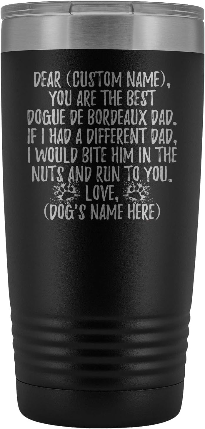 Personalized Dogue de Bordeaux Dog Dad Tumbler, French Mastiff Dog Owner Present, Bordeaux Mastiff Dog Mens, Bordeaux Dog Daddy (20 oz, Light Blue)