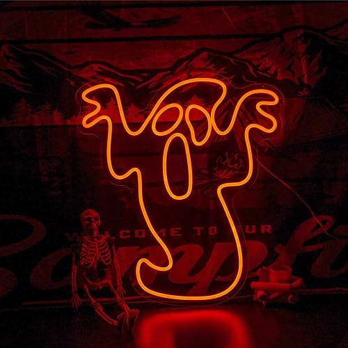 AKOLENM Letrero LED de neón de fantasmas de Halloween, decoración de Halloween, letrero de luz de neón fantasma para fiesta de Halloween, bar,